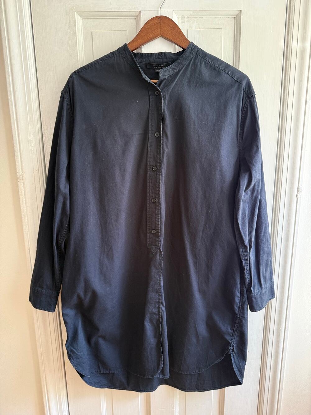 AllSaints Marlon Shirt Dress 10 Black Long Sleeve Casual Mini Layering Midi EUC
